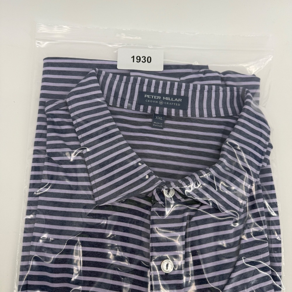 Peter Millar Crown Crafted Mens XXL Purple Striped Performance Golf Polo Shirt - Picture 7 of 7